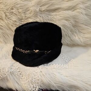 Vintage United Hatters Cap & Millinery Workers Black Faux Fur Fedora Size M